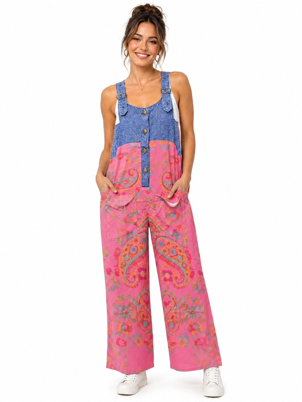 Boutique Pink Paisley Wide-Leg Oversized Jumpsuit Small Medium